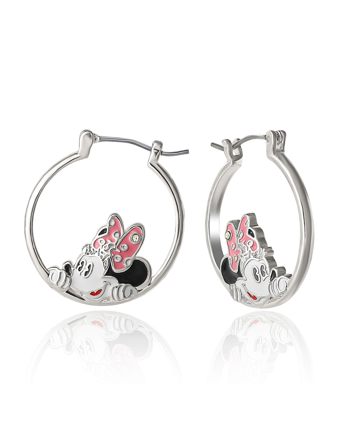 Minnie Mouse Head Hoop Earrings - Silver tone, pink