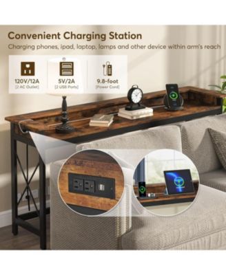 Console Table, 70.9-Inch Engineered Wood and Metal, Extra Long Design with Outlets, USB Ports, and Charging Station, Sofa Table