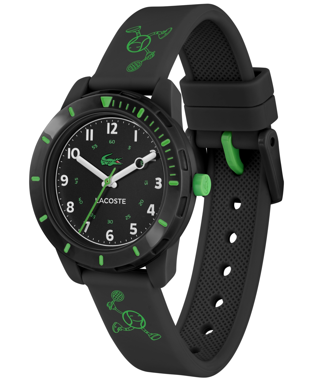 LACOSTE KIDS MINI TENNIS BLACK SILICONE STRAP WATCH 34.5MM 