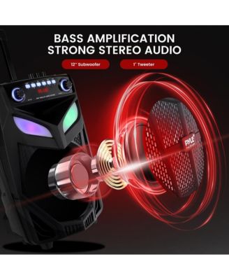 800W 12" Bluetooth PA Speaker with Party Lights, USB/SD/FM, Rolling Wheels, Wireless Mic & Remote – Indoor/Outdoor Portable Sound System.