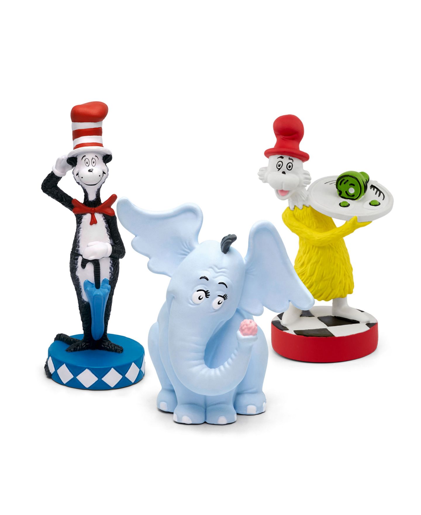 Детские шляпы Tonies Dr. Seuss Cat in the Hat, Horton, Green Eggs and Ham 3-Piece Audio Figurine Set, Ages 3+ — фото 1