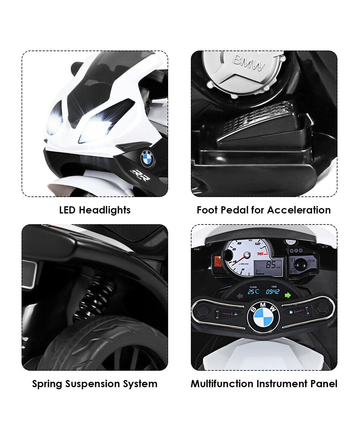 Gymax Kids Ride On Motorcycle Bmw Licensed 6V Electric 3 Wheels Bicycle w/ Music&Light Red - White+black