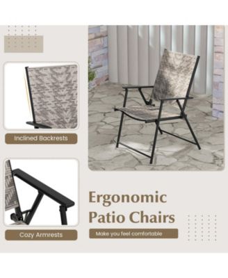 Set of 4 Patio Folding Chairs with Armrests and Portable Lawn Chairs for Garden Backyard-Gray