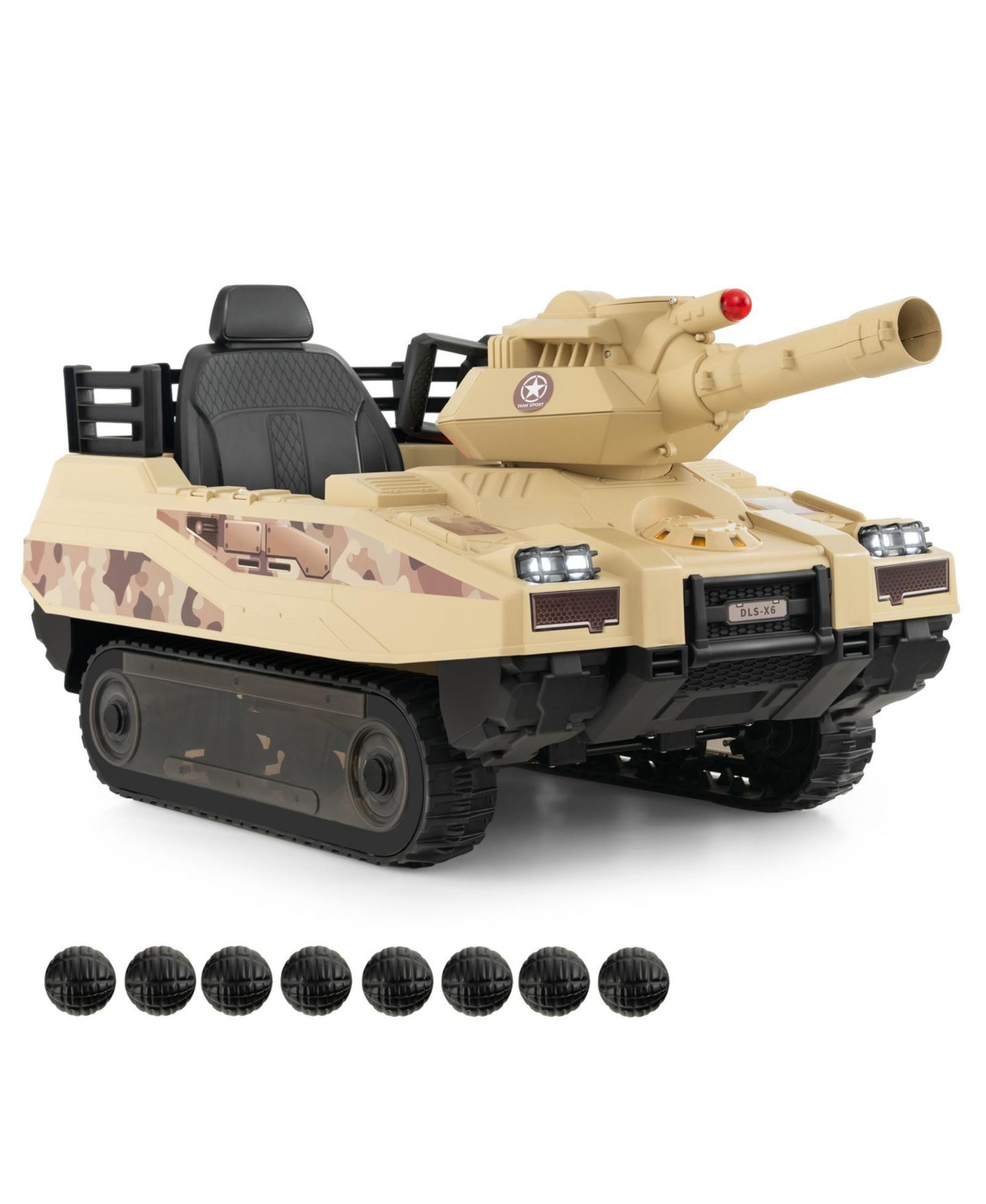 Детские игрушки SUGIFT 12V Electric Ride-On Tank with Rotatable Turret and 8 Missiles, 66-lb Capacity, Ages 3-7, цвет: Бежевый / Хаки — фото 1