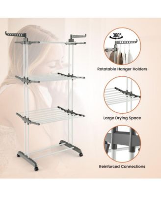 4-tier Clothes Drying Rack with Rotatable Side Wings and Collapsible Shelves-Gray