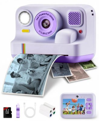 Kids Instant Print Camera 48MP with 16X Digital Zoom, 1080P HD Video, Bluetooth, Dual Lens, 2.4" Screen - Includes 32GB SD Card & 3 Print Rolls