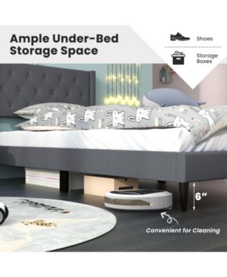 Twin Size Upholstered Platform Bed with Button Tufted Wingback Headboard-Blue