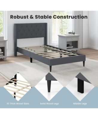 Twin Size Upholstered Platform Bed with Button Tufted Wingback Headboard-Blue