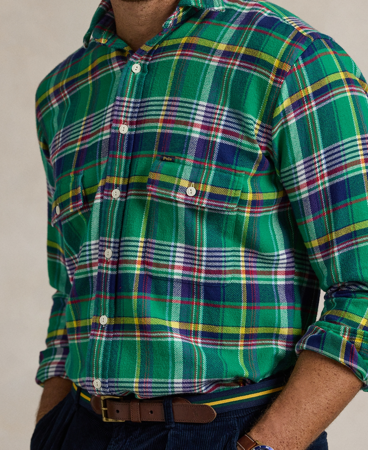 Polo Ralph Lauren Men's Big & Tall Plaid Brushed Flannel Workshirt -navy