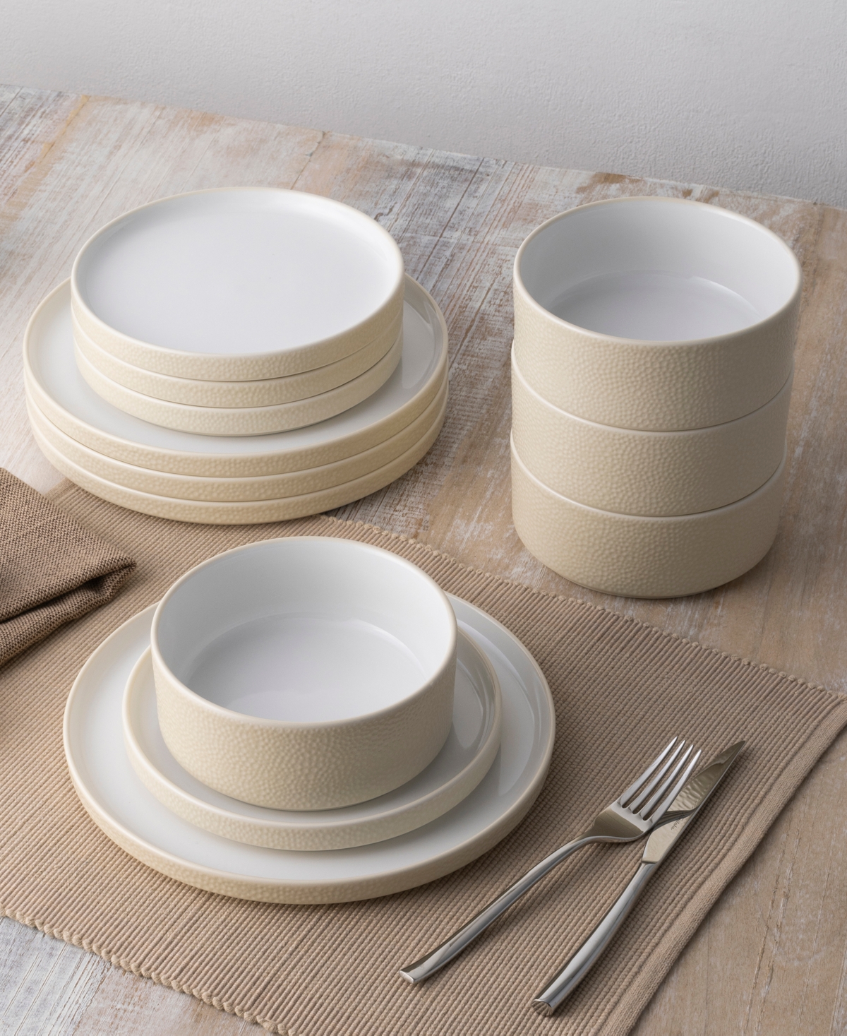 NORITAKE COLORTEX STONE STAX IVORY SALAD PLATES, SET OF 4 
