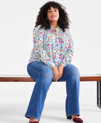 Style & Co - Plus Size Dainty Flower Printed Button-Front Blouse, Created for Macy's