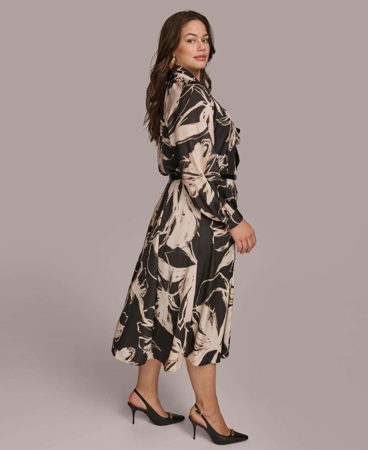Donna Karan New York Plus Size Belted Long-Sleeve Dress
