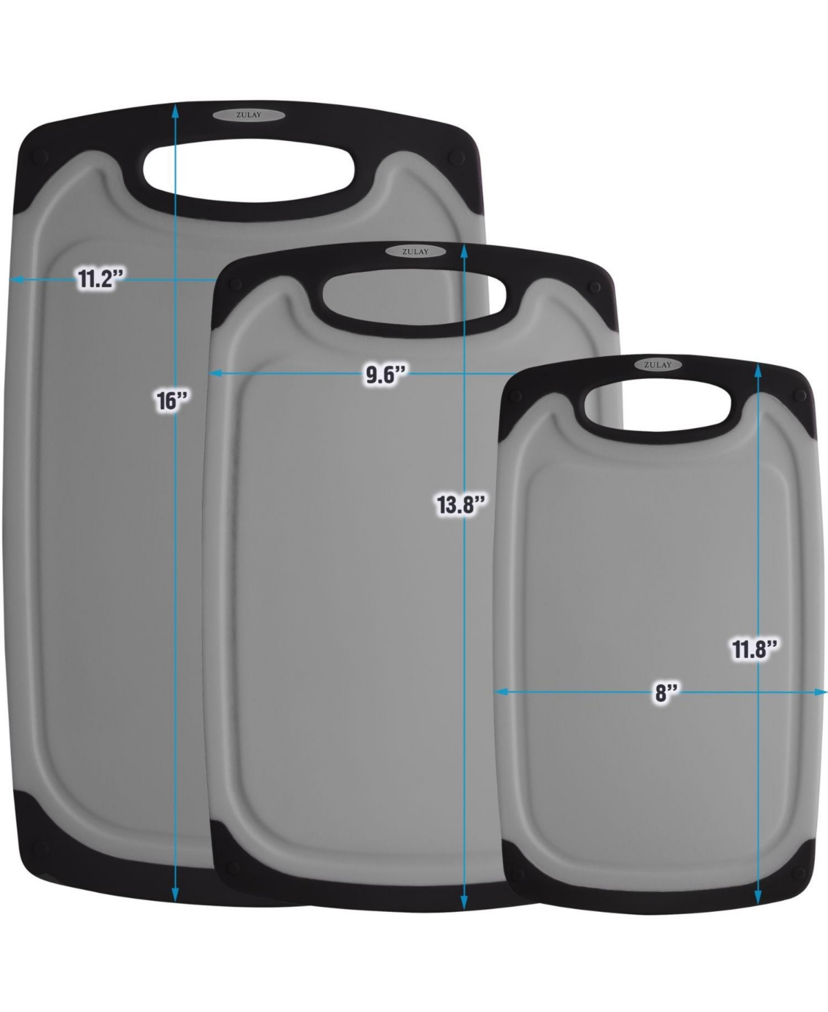 Zulay Kitchen Non Slip Kitchen Cutting Board With Juice Groove - Grey and Black