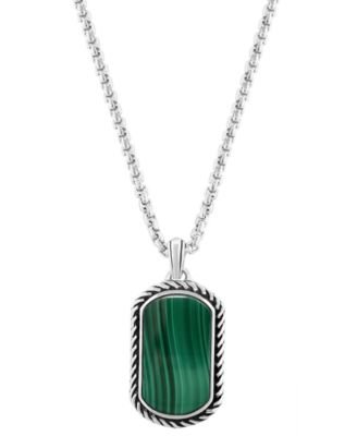 EFFY Collection - Men's Malachite Dog Tag 22" Pendant Necklace in Sterling Silver