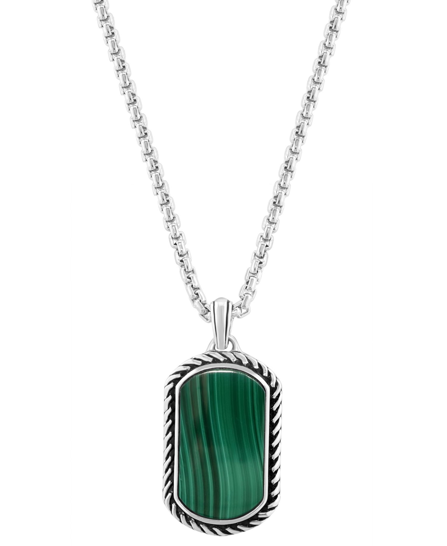 EFFY® Men's Malachite Dog Tag 22" Pendant Necklace in Sterling Silver