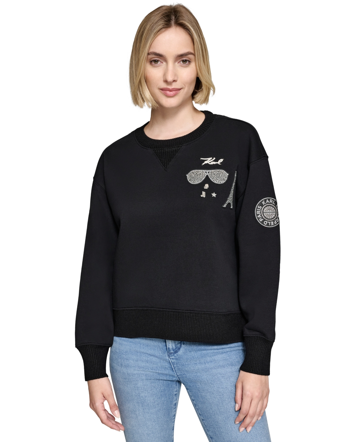 Karl Lagerfeld Paris Women's Embellished Patch Sweater