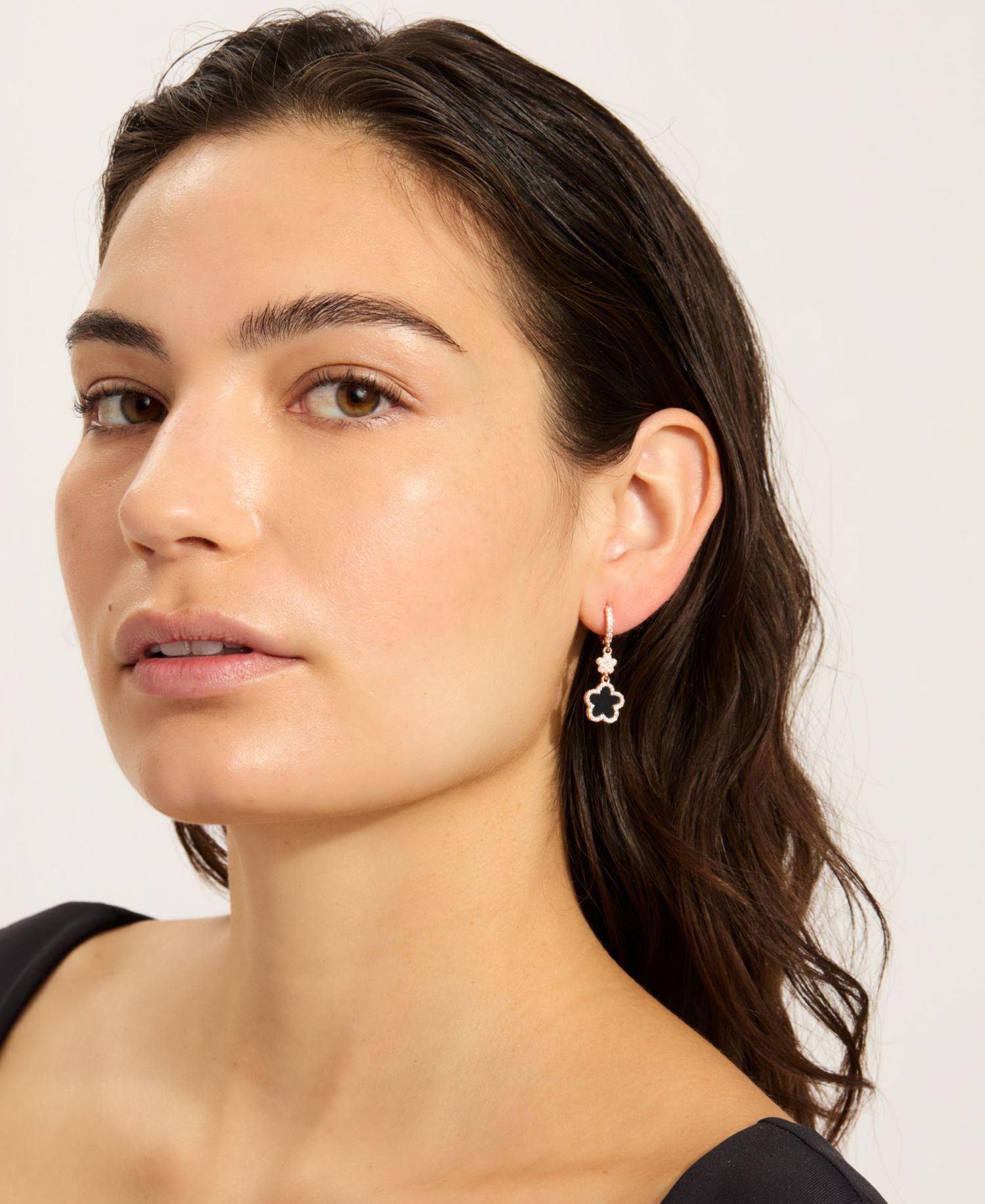 Gold Cubic Zirconia White Clover Earrings