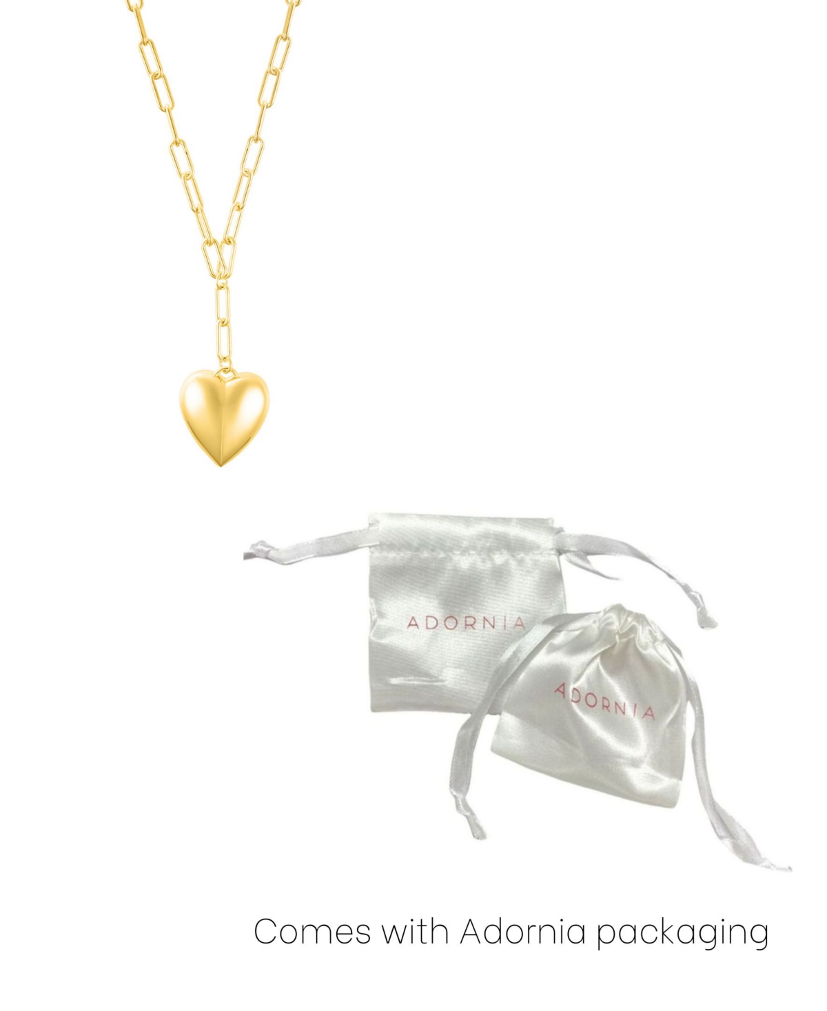 Adornia 14k Gold Plated Adjustable Oversized Puffy Heart Paper Clip Chain Necklace In Gold