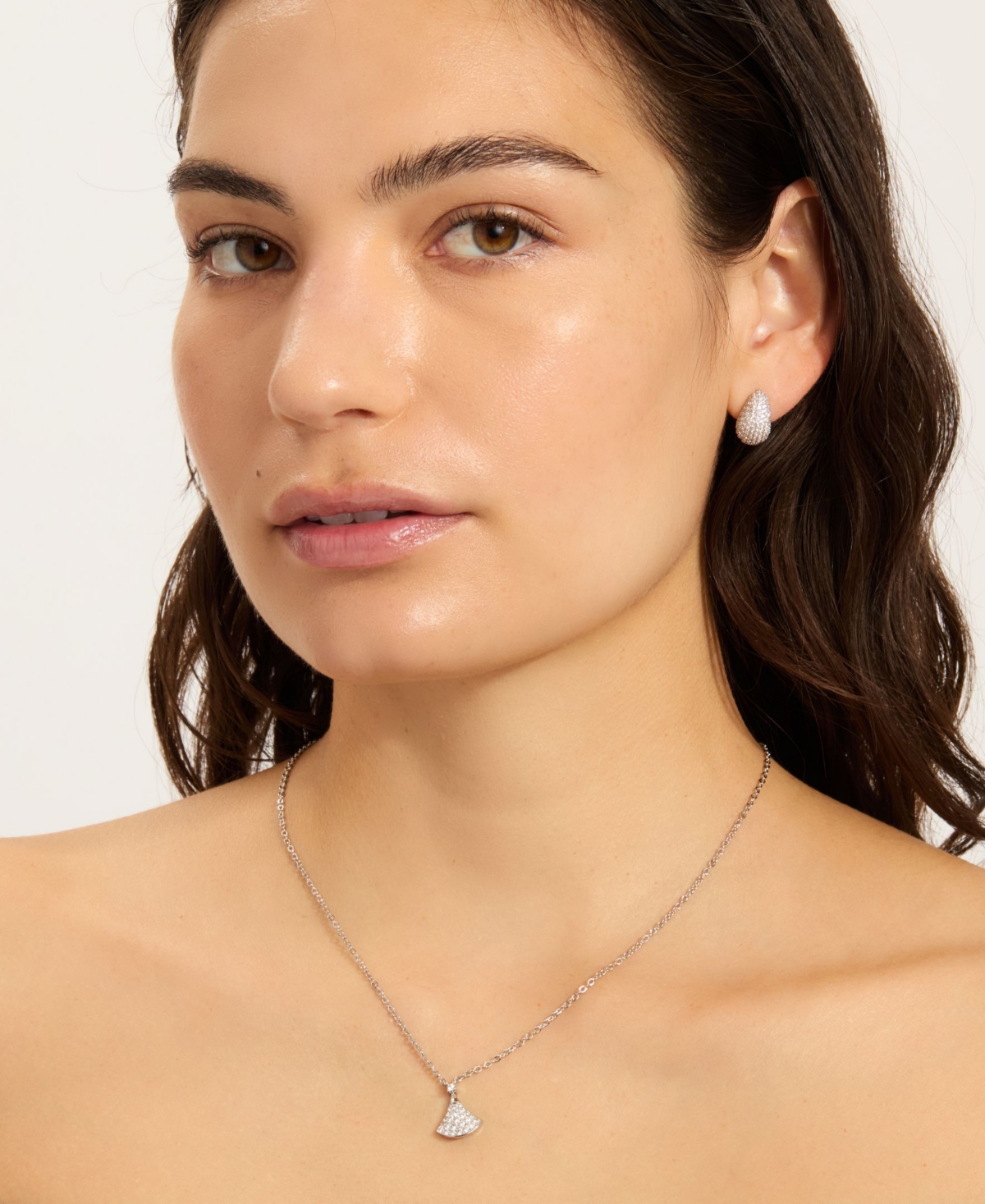 Adornia Silver Adjustable Cubic Zirconia Pave Leaf Pendant Necklace In Silver