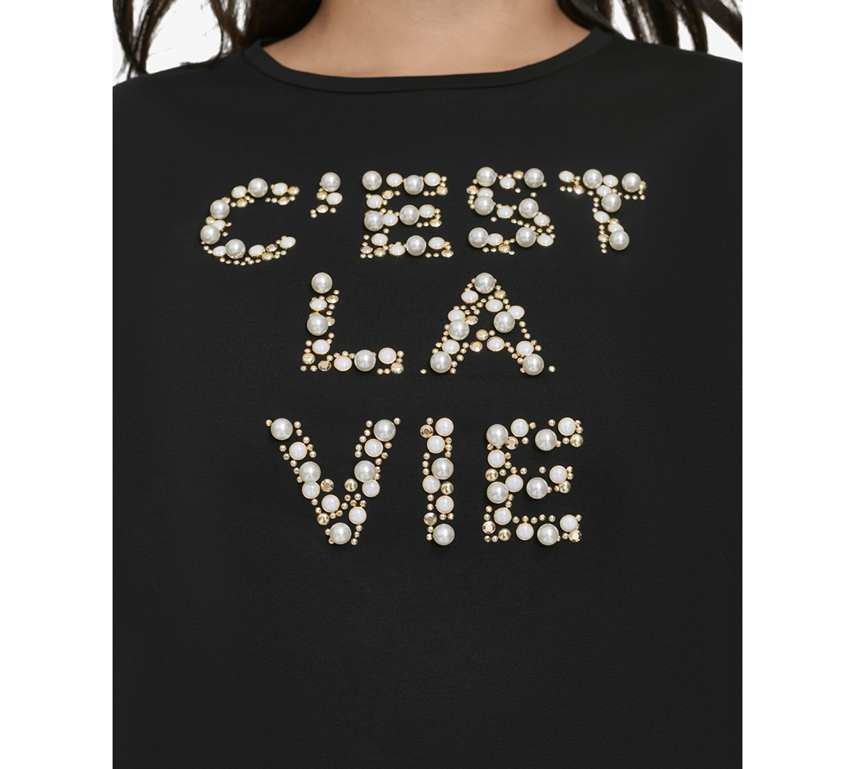 Karl Lagerfeld Paris Plus Size C'est La Vie Embellished T-Shirt, Created for Macy's