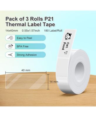Nelko Genuine P21 Label Maker Tape, Adapted Label Print Paper, 14x40mm (0.55"x1.57"), Standard Laminated Office Labeling Tape Replacement, Multipurpose of P21, 180 Tapes/Roll, 3-Roll, Transparent
