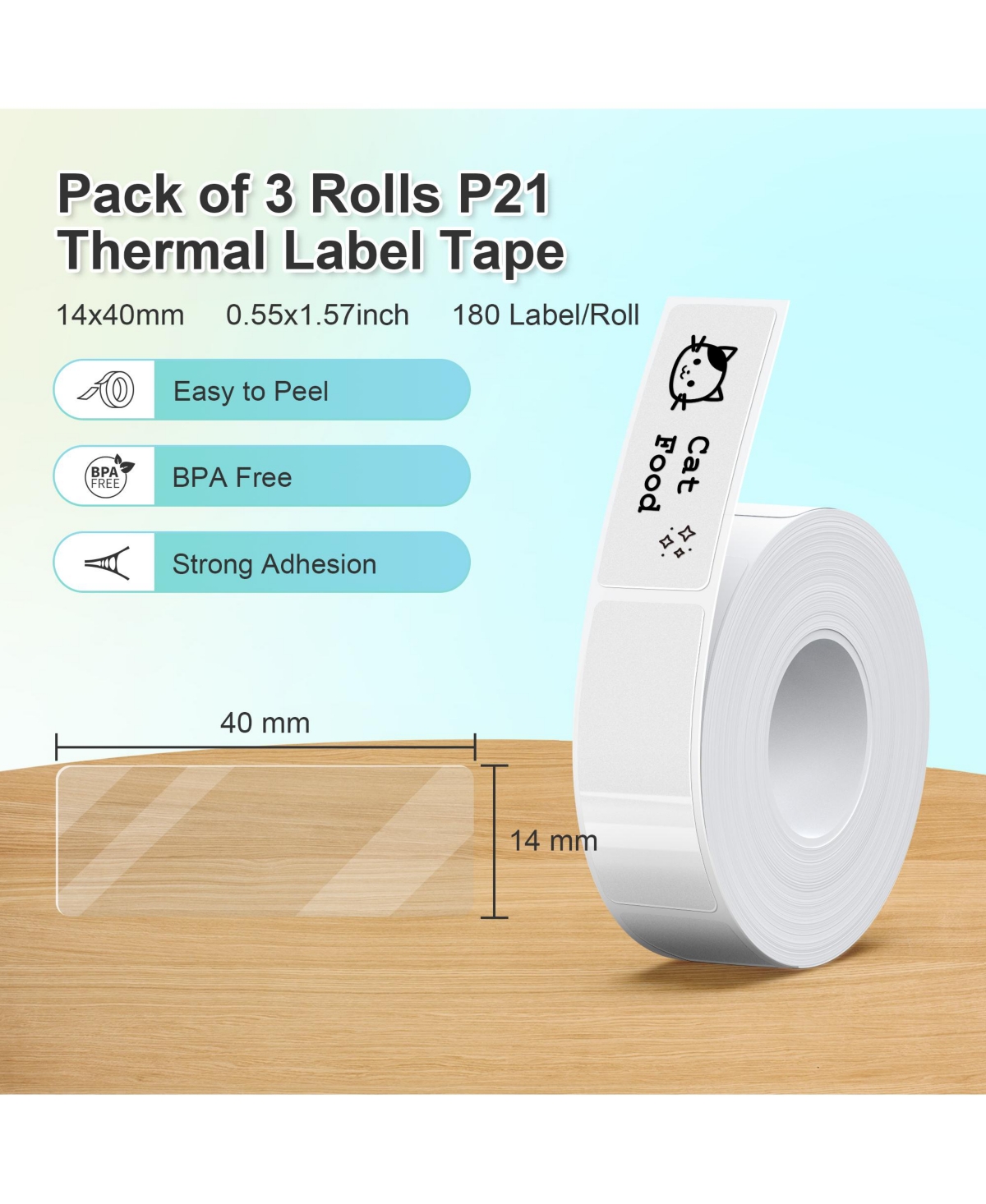 Nelko Genuine P21 Label Maker Tape, Adapted Label Print Paper, 14x40mm (0.55"x1.57"), Standard Laminated Office Labeling Tape Replacement, Multipurpos