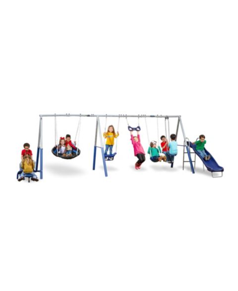 Детские игрушки XDP Recreation Fun All-Mighty Steel 6.6-Foot Slide Swing Set Accommodates up to 10 Kids, Ages 3+