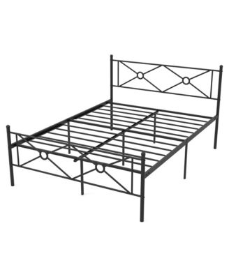 Queen Size Metal Platform Bed Frame w/ Headboard Mattress Foundation Black