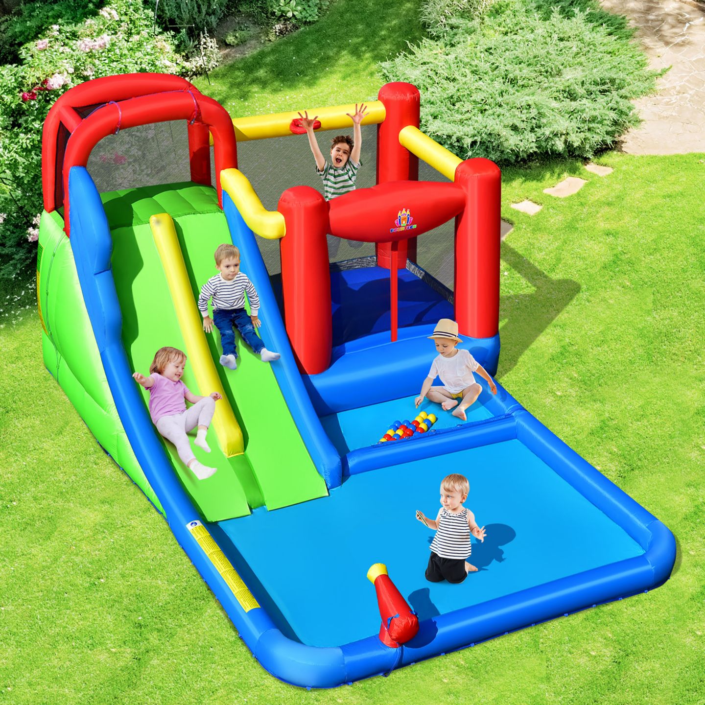 Детская игрушка Costway Inflatable Water Slide Bounce Castle, 205"L x 150"W x 94.5"H, Ages 3+, цвет: Синий — фото 6