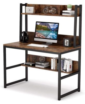 Computer Desk with Hutch, Wooden Small 42-inch Desk, Industrial Simple Office Desk with Storage Space for Home Office
