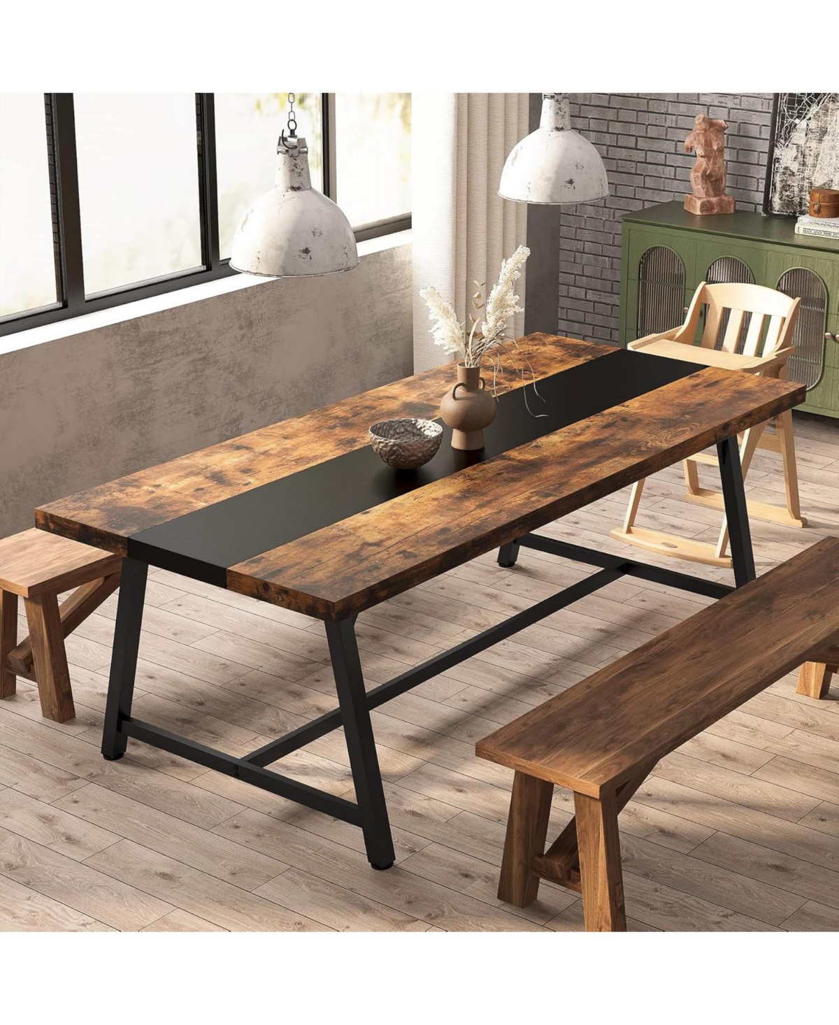 Tribesigns 6FT Rectangle Conference Table, 70.87 Inches Long Meeting Table for Conference Room, Vintage Wood Office Executive Desk for 6 People