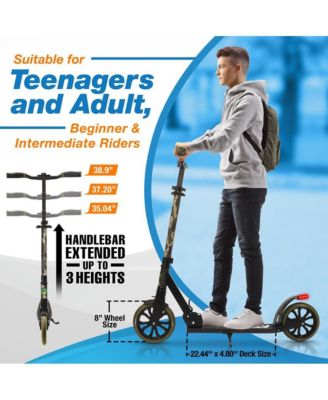 Kick Scooter Adult Teenagers Kids- 2 Wheel Kids Scooter with Adjustable T-Bar Handlebar - Alloy Anti-Slip Deck - Portable Folding Scooters for Kids with Carrying Strap - Leopard