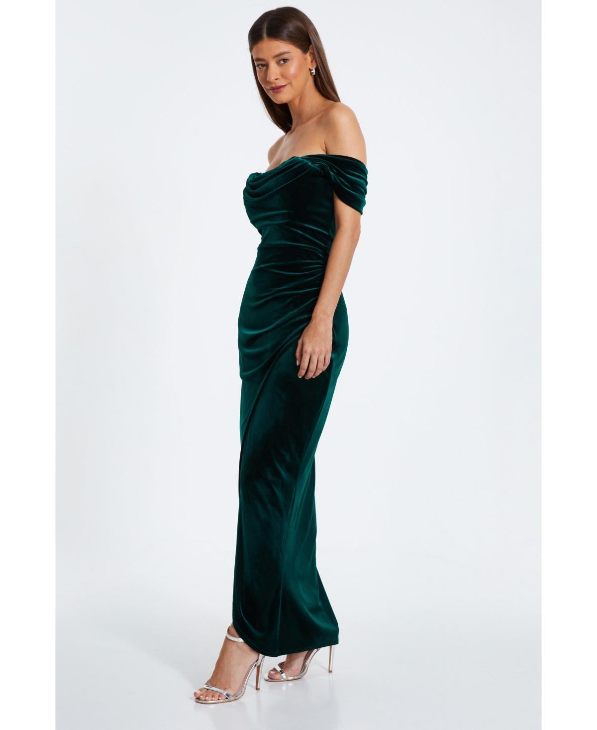 Quiz Women's Velvet Cowl Detail Bardot Maxi Dress