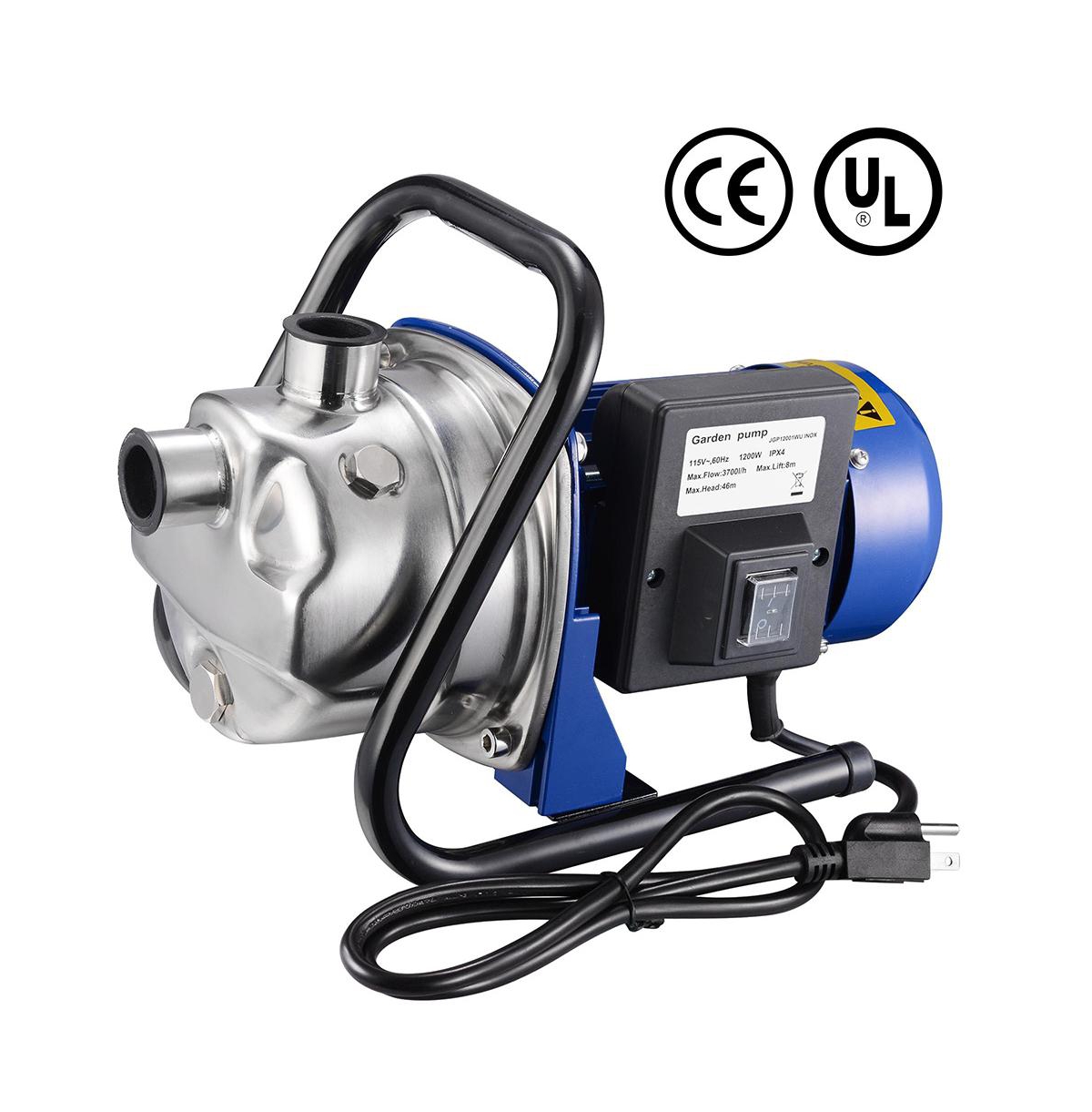 1200W Electric Water Booster Pump Stainless Steel Garden Sprinkler Pump Pool - Silver