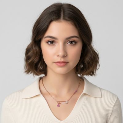 18K Rose Plated with Red & Cubic Zirconia Heart Charm Dangle Paperclip Adjustable Length Necklace