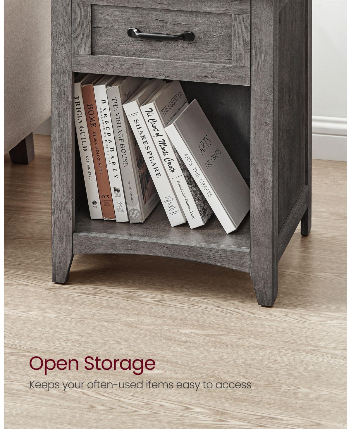 Slickblue Farmhouse Nightstands with Charging Station, Drawer, Open Compartment, Side Tables with Storage