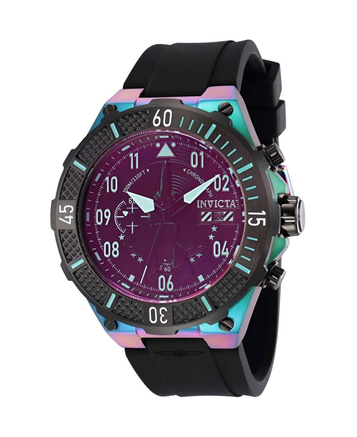 Men's 39901 Aviator Quartz Multifunction Black Dial Watch - Black