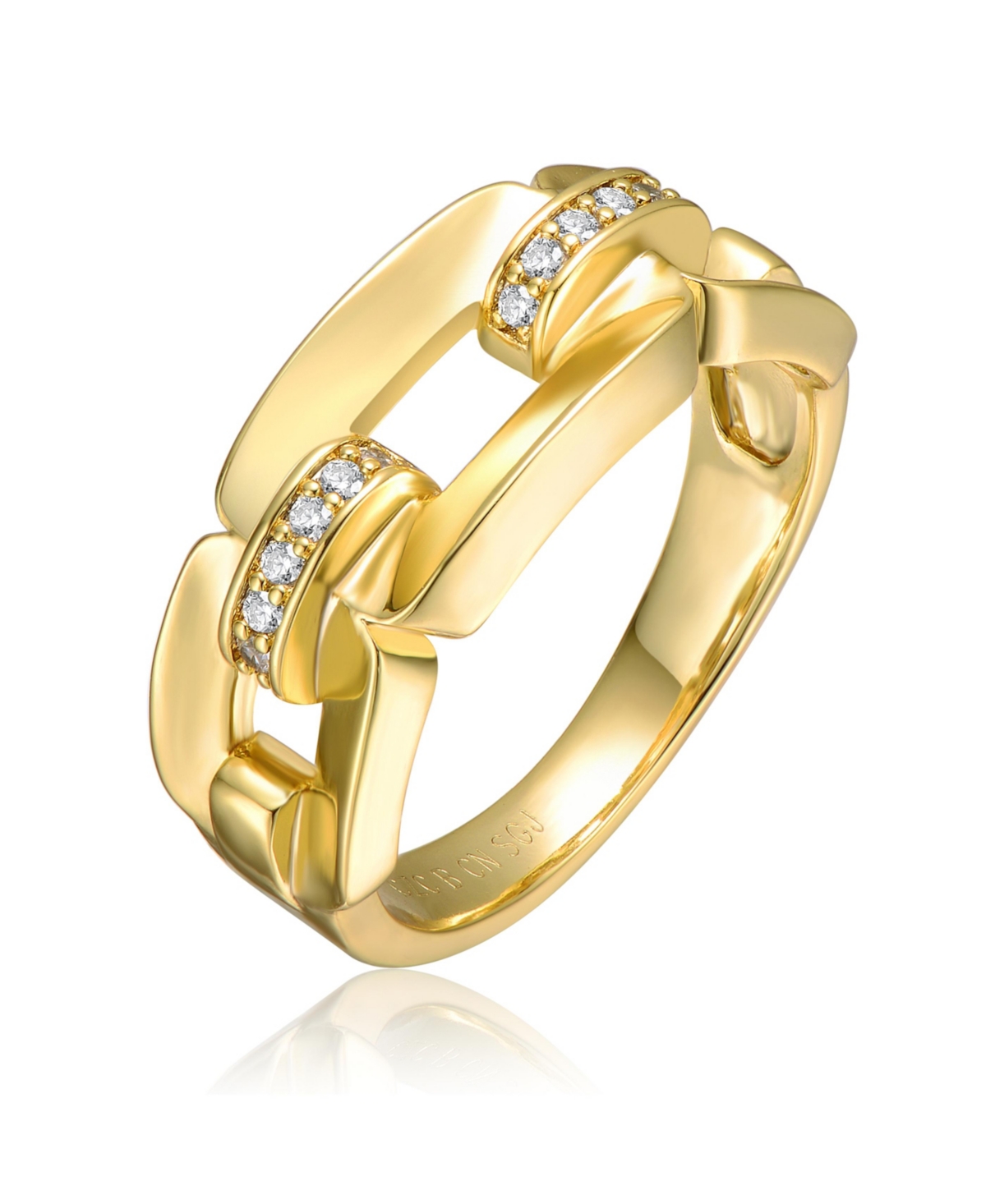 14k Gold Plated with Clear Cubic Zirconia Pave Chain Link Ring - Gold