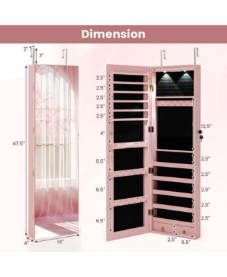 Mirrored Wall & Door Mounted Jewelry Cabinet Storage Organizer with Lights&Drawer