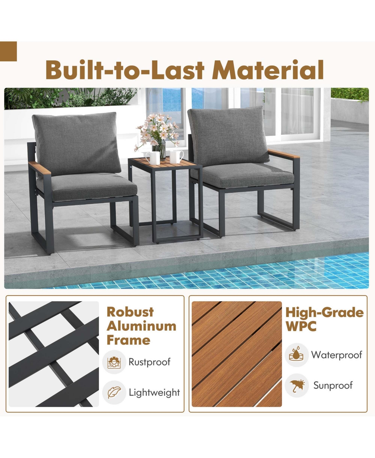 Costway 5 Pcs Patio Furniture Set with Soft Cushions Space Saving Design