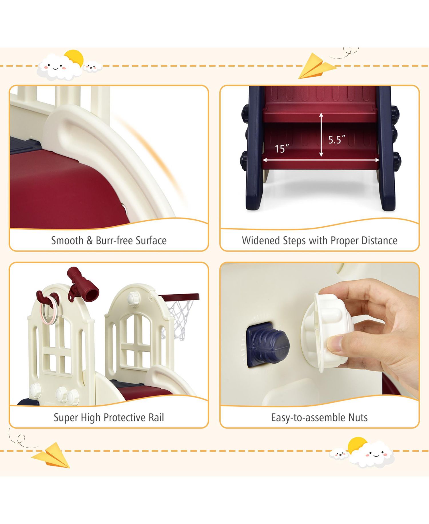 6-in-1 Basketball Hoop Slide Playset
