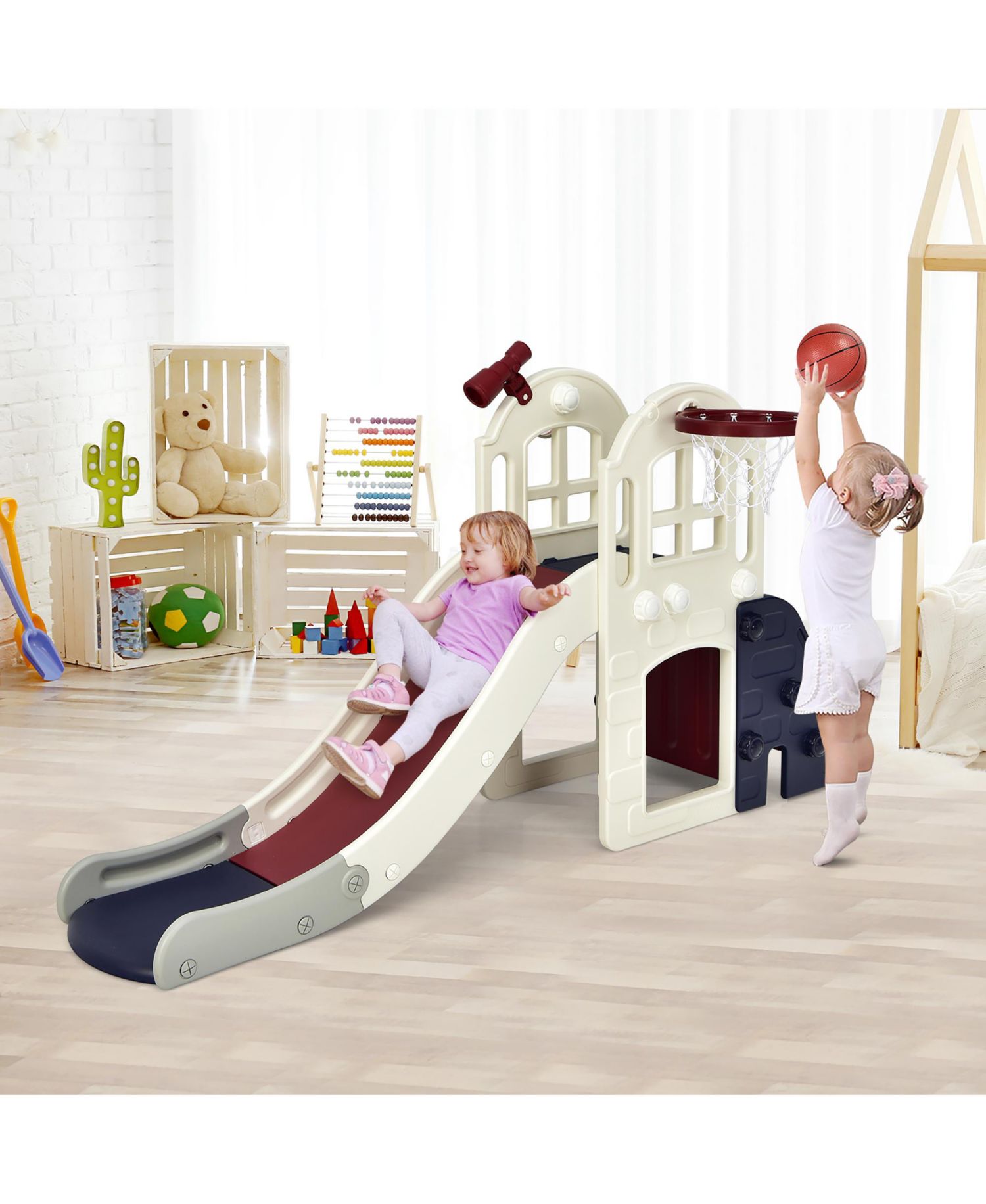 6-in-1 Basketball Hoop Slide Playset