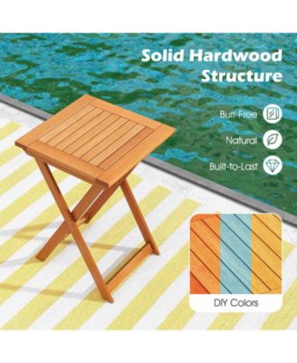 20 Inch Hardwood Patio Folding Table with Slatted Tabletop