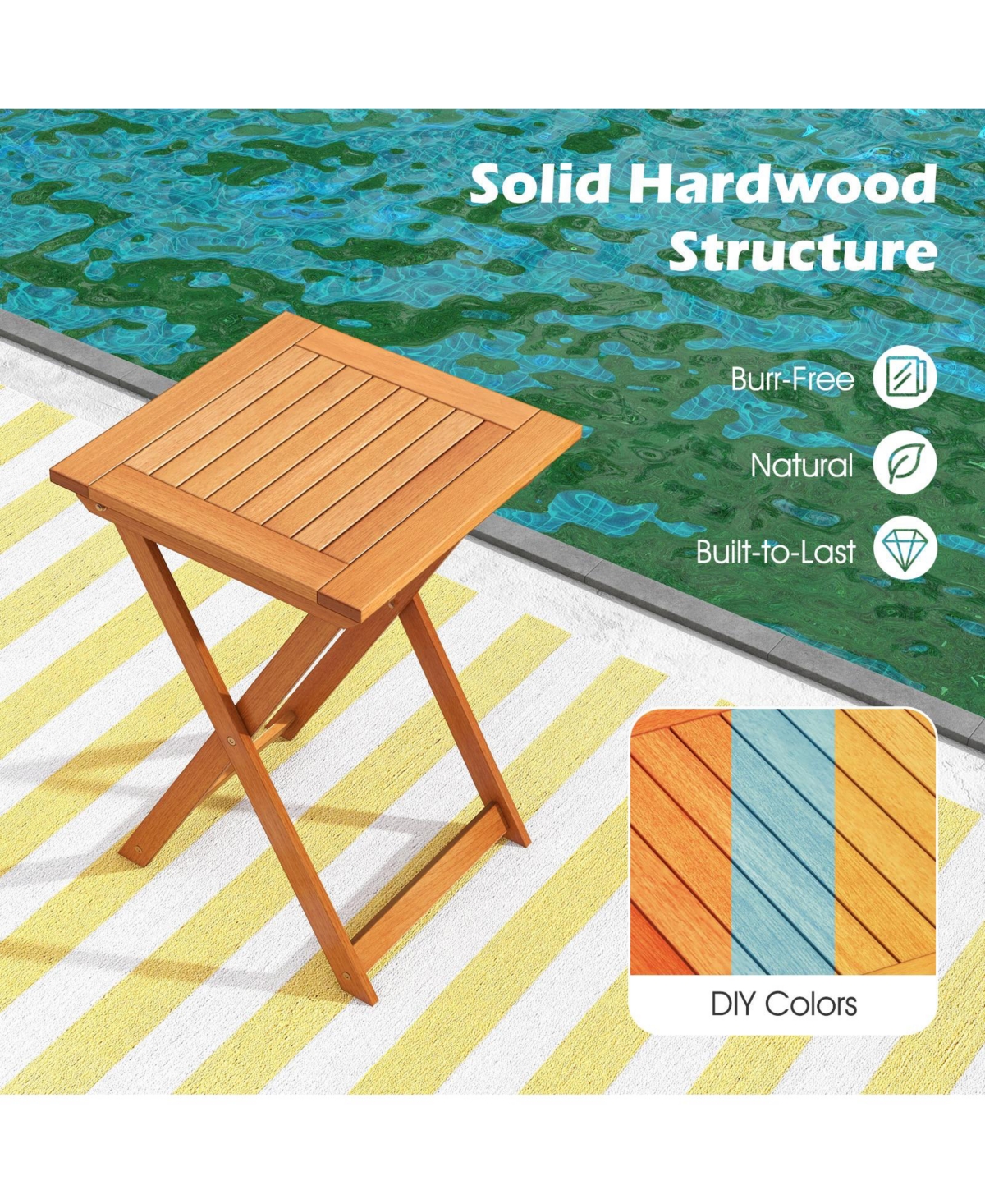 20 Inch Hardwood Patio Folding Table with Slatted Tabletop