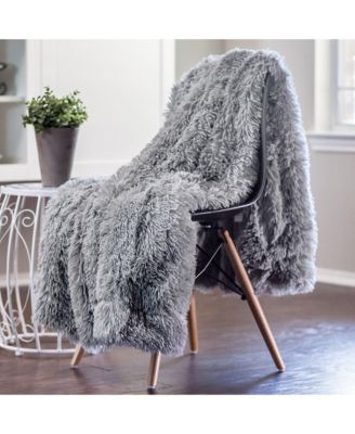 Premium Solid Faux Long Fur Throw Blanket - Soft, Fuzzy Throw Blanket - For Bed or Couch - 60" x 70" - Aubergine