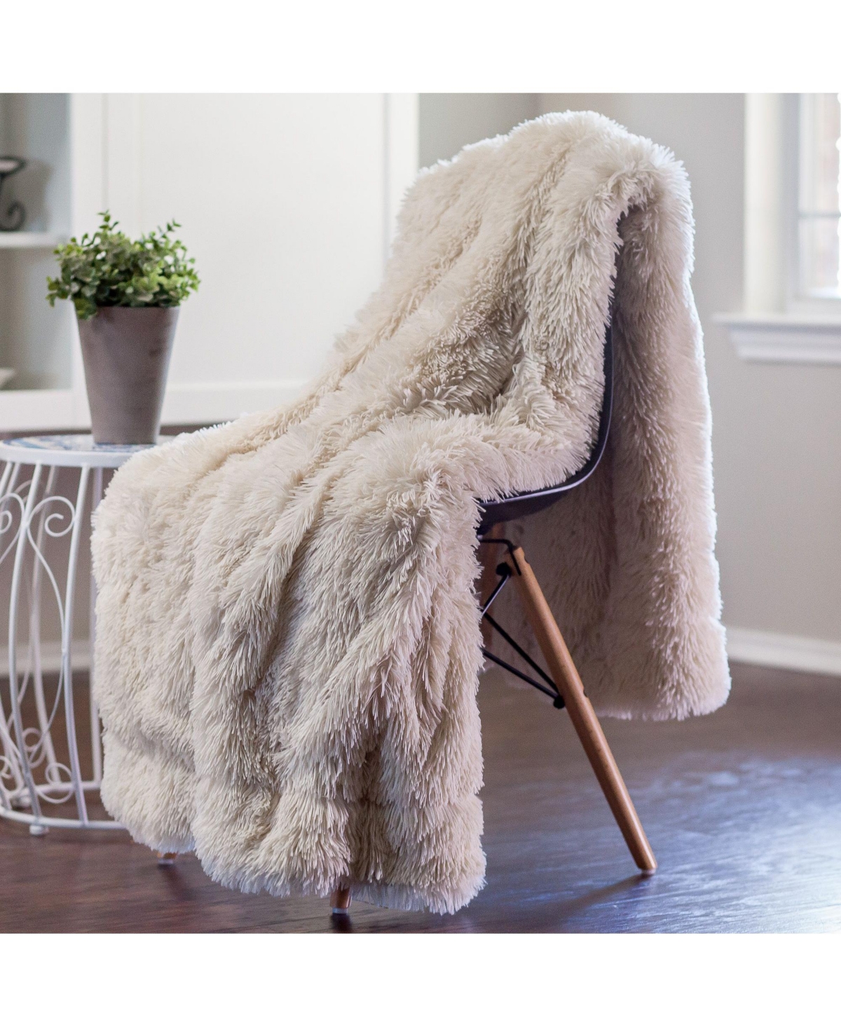 Chanasya Premium Solid Faux Long Fur Throw Blanket - Soft, Fuzzy Throw Blanket - For Bed or Couch - 60
