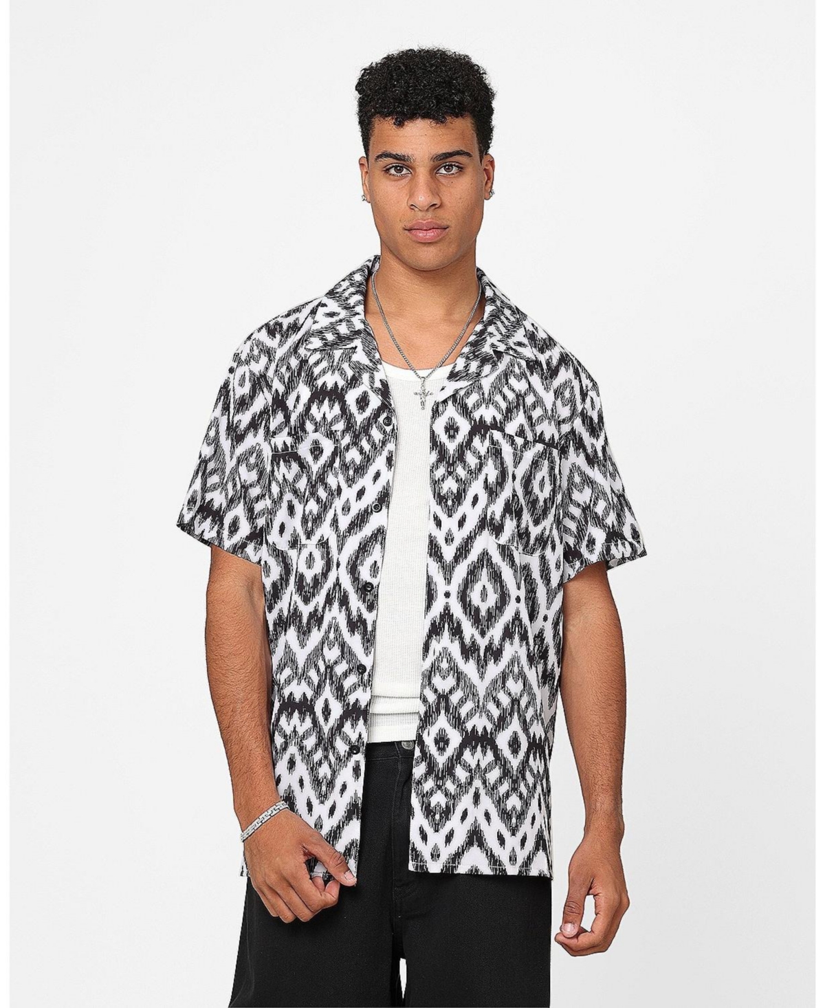 Men's Horizon Button Up Shirt - Black/white