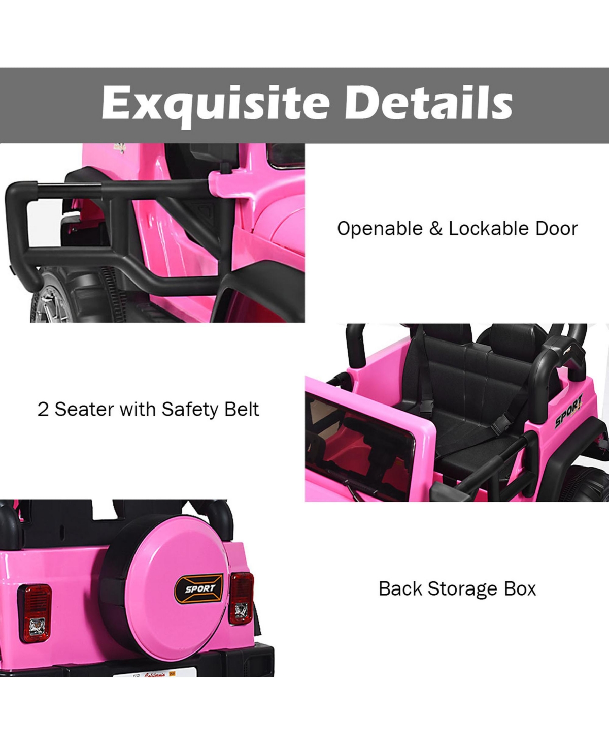 Gymax 12V Electric Kids Ride On Car w/ Remote Control Storage Box Music Pink - Pink+black