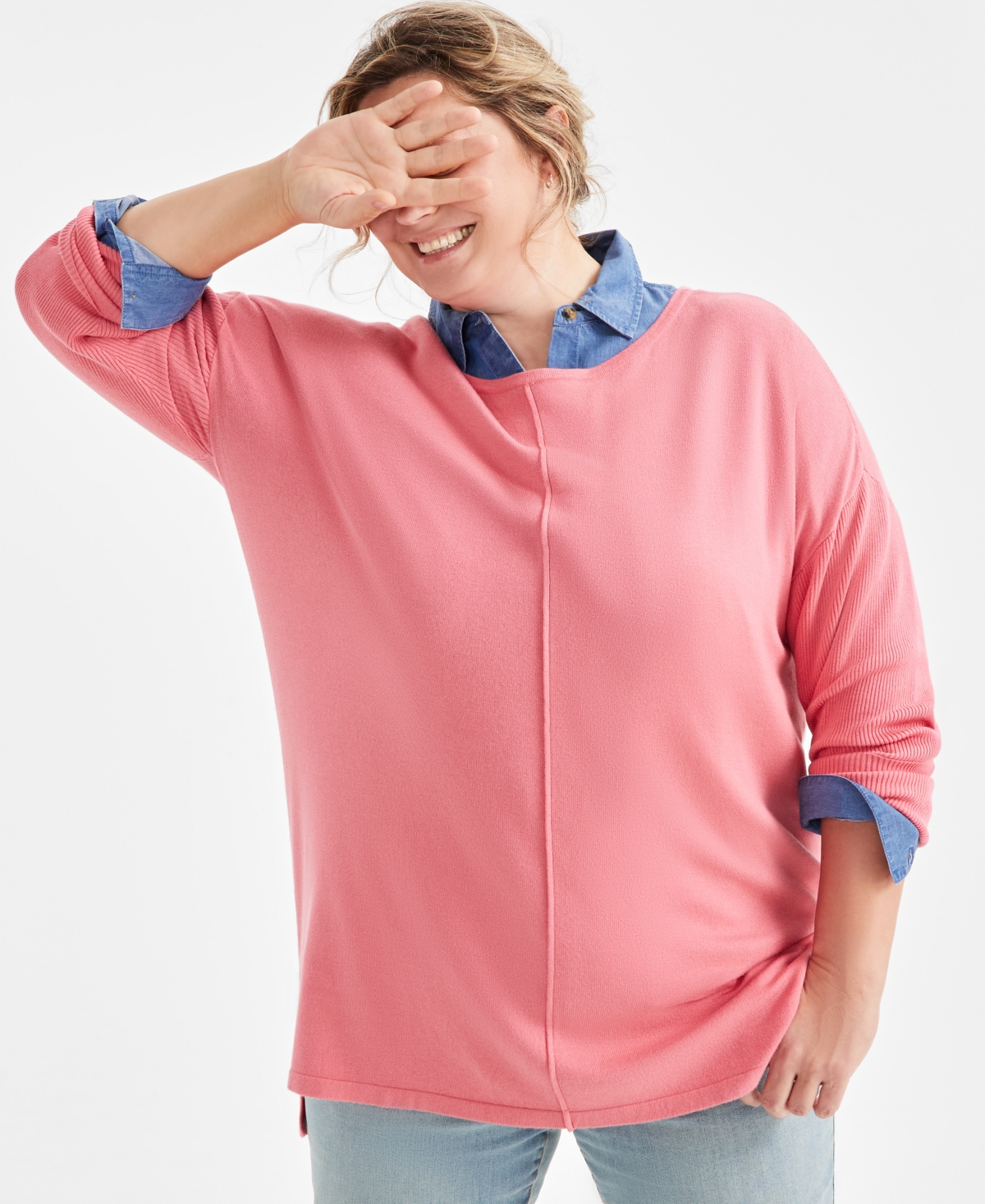 STYLE & CO PLUS SIZE KNIT SEAM-FRONT TUNIC TOP, CREATED FOR MACY'S 