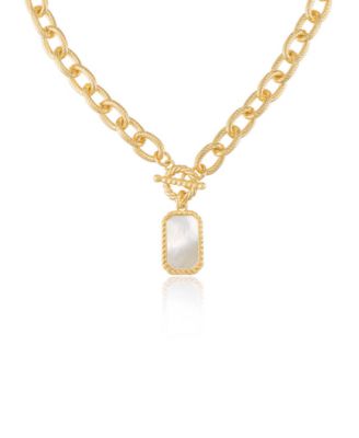 Gold Plated Chain Link and Mother of Pearl Pendant Necklace